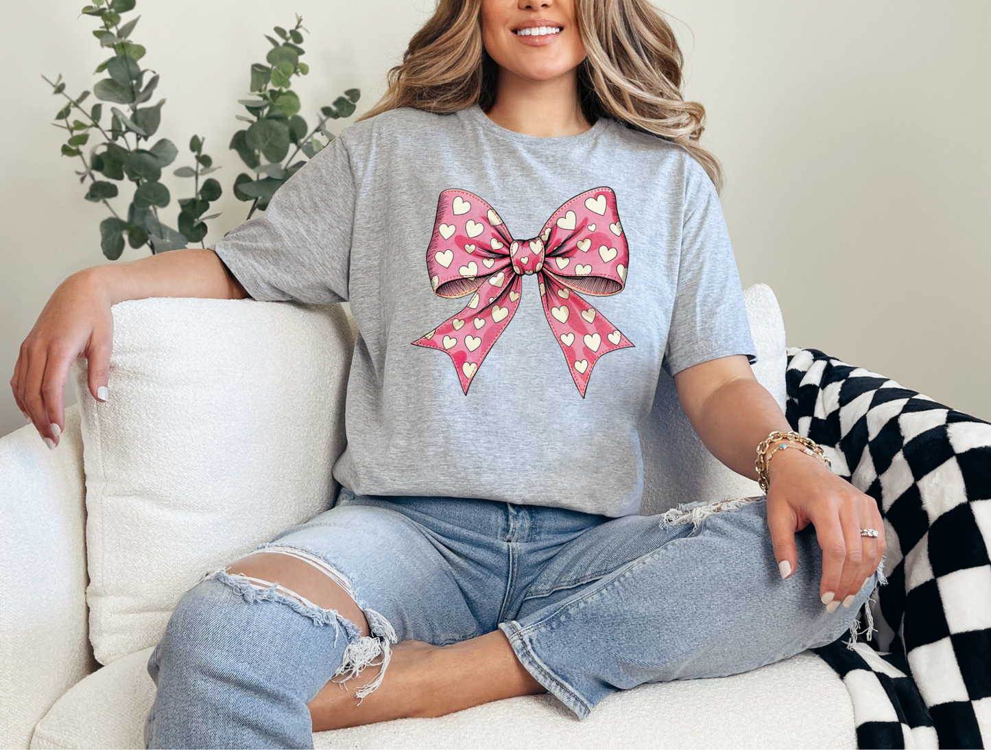 Pink Bow Valentines Day Graphic Tee