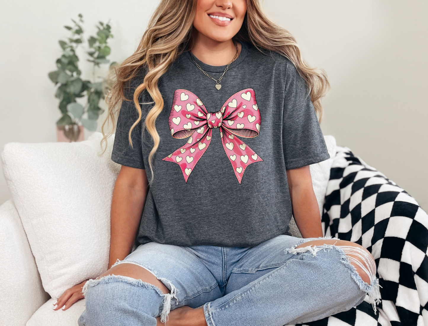 Pink Bow Valentines Day Graphic Tee