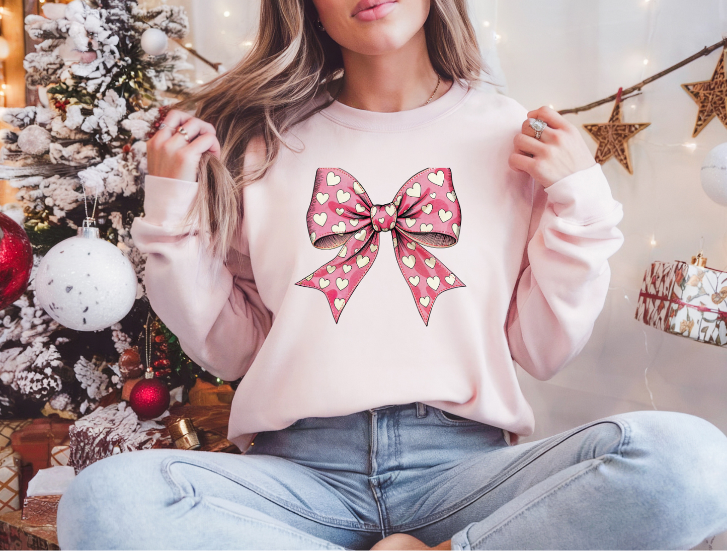 Pink Bow Valentines Day Graphic Tee