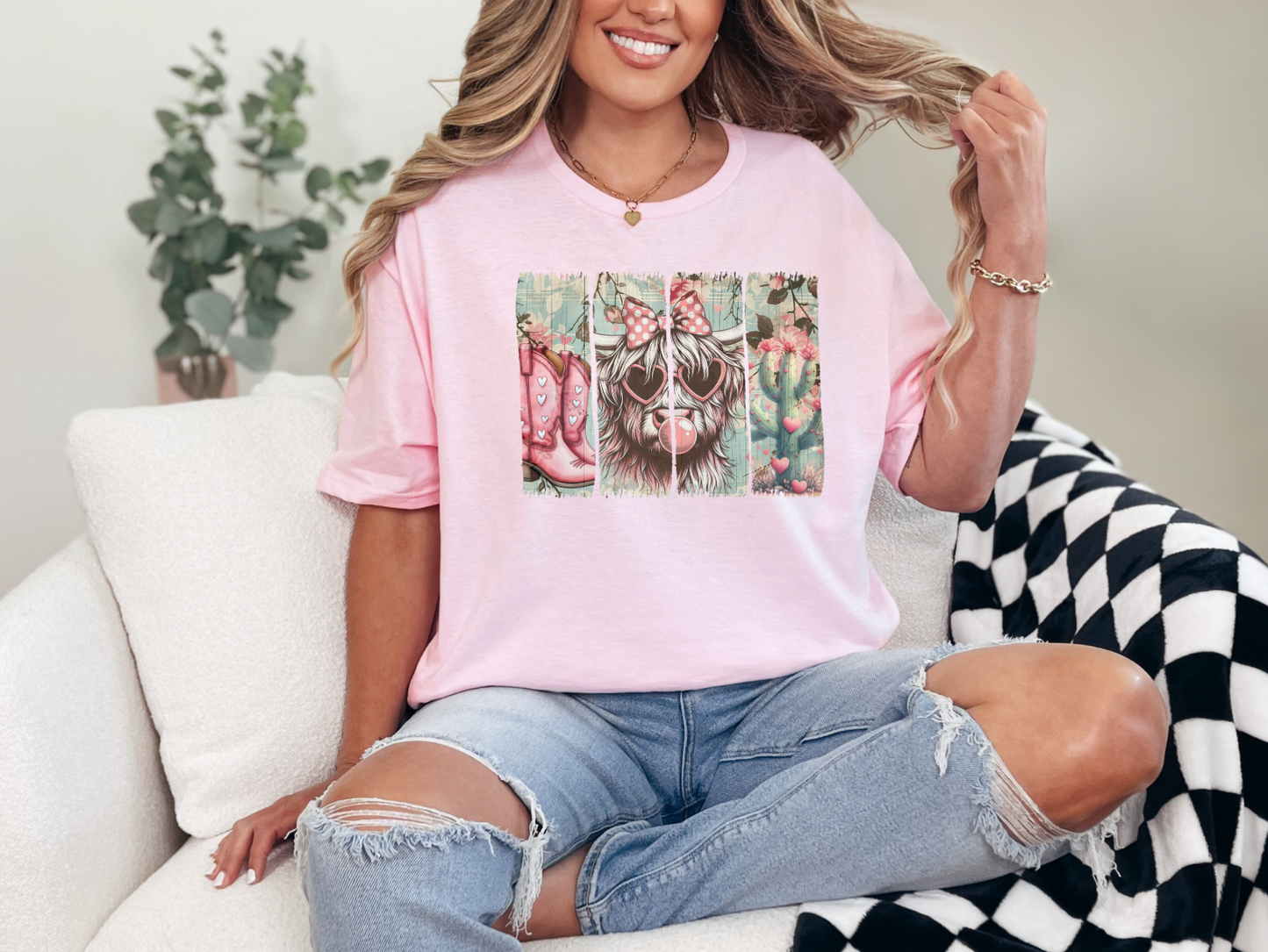 Cow Boho Valentines Graphic Tee