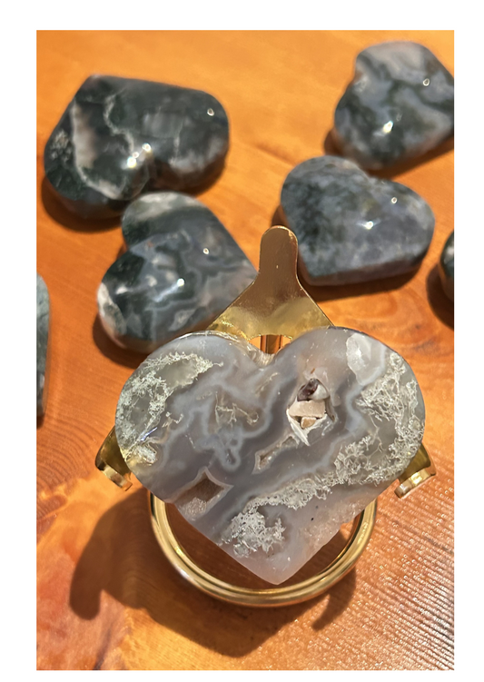 MOSS AGATE CRYSTAL HEART